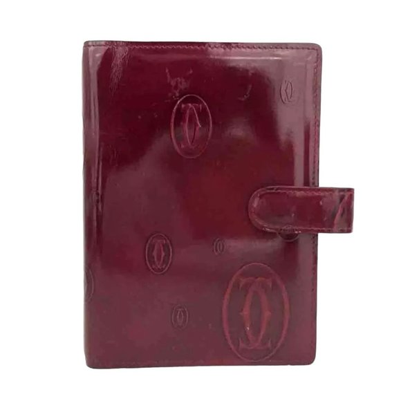 CARTIER: Burgundy, Patent Leather Double C Logo Agenda/Wallet #1318